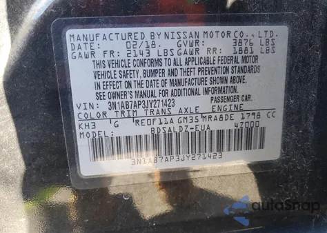 2018 Nissan Sentra S from USA, damaged, VIN 3N1AB7AP3JY271423